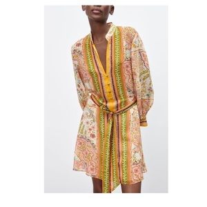 Zara chiffon paisley floral shirt dress